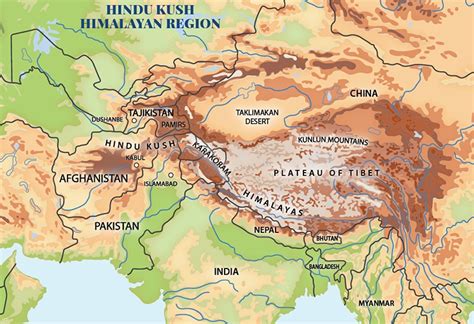 Hindu Kush Mountains on a Map